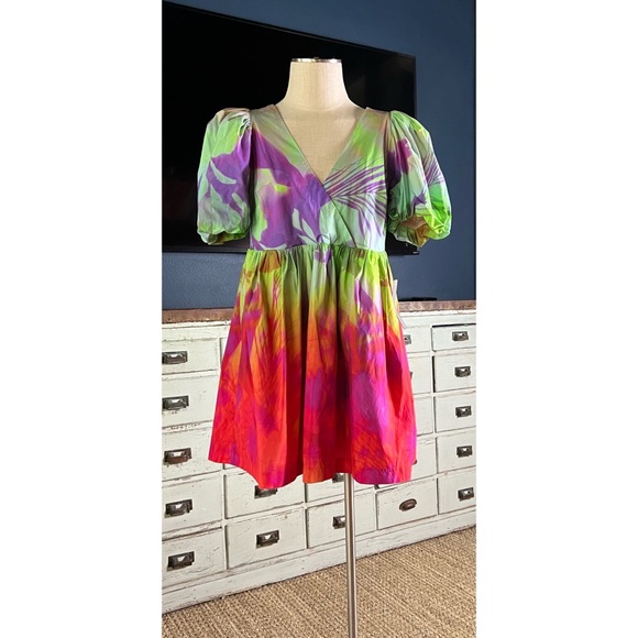 Anthropologie Tracy Reese Puff Sleeve Surplice Dress M - Picture 8 of 9